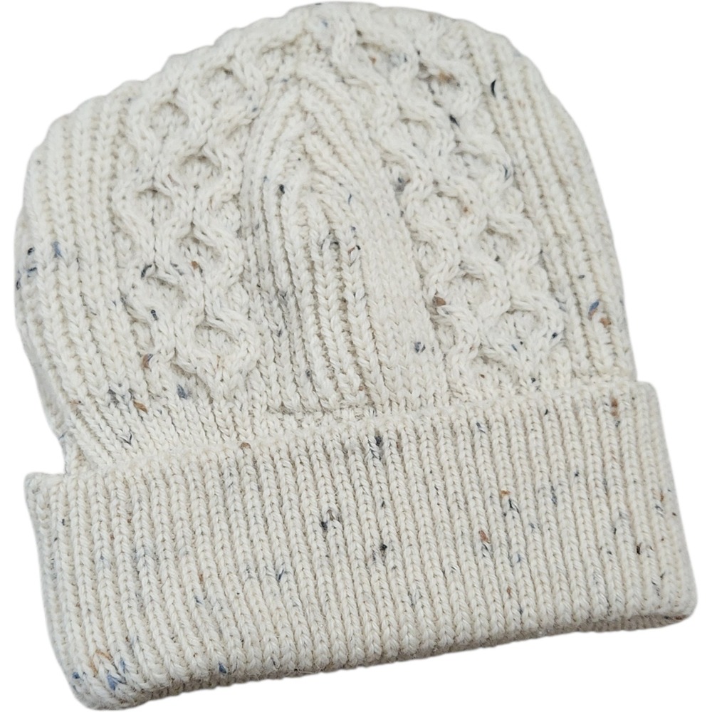Woolmark Scotland 100% Pure New Wool Cable Knit Donegal Speckled Beanie Cream